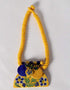 Blue Pottery Gucha Necklace - Yellow Base With Blue Flowers